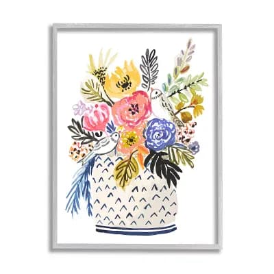 Stupell Home Decor Birds Perched Fun Floral Blossoms Framed Wall Art