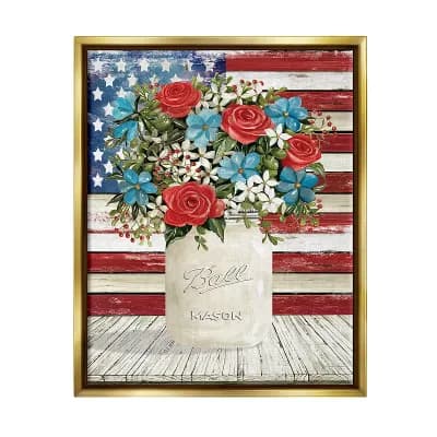 Stupell Home Decor Americana Flag Festive Bouquet Wall Art - Gold-Tone Frame