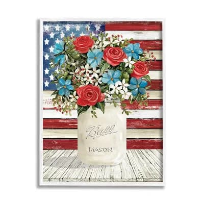 Stupell Home Decor Americana Flag Festive Bouquet Wall Art - White Frame