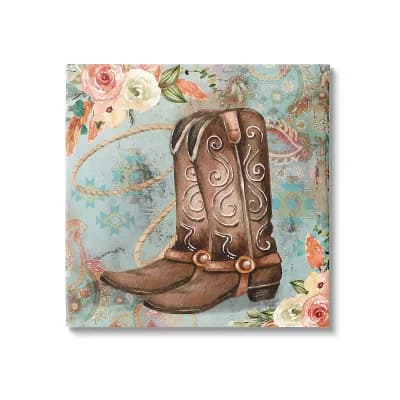 Stupell Home Decor Cowboy Boots Western Paisley Florals Canvas Wall Art
