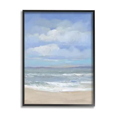 Stupell Home Decor Cloudy Ocean Bay Shoreline Black Framed Wall Art