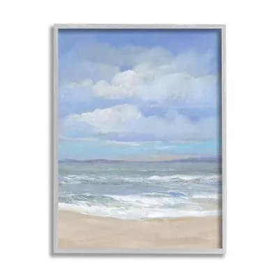 Stupell Home Decor Cloudy Ocean Bay Shoreline Gray Framed Wall Art