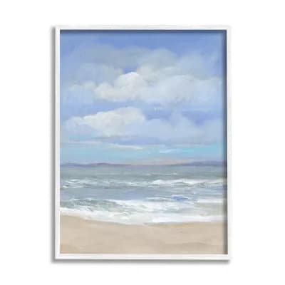 Stupell Home Decor Cloudy Ocean Bay Shoreline White Framed Wall Art