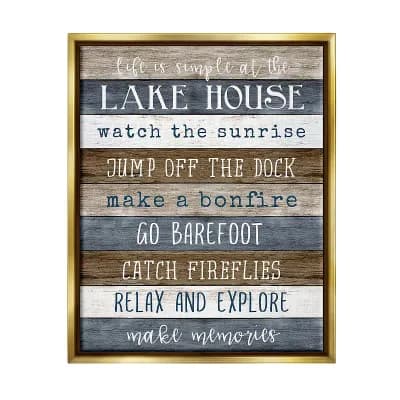 Stupell Home Decor Lake House List Gold Finish Framed Wall Art