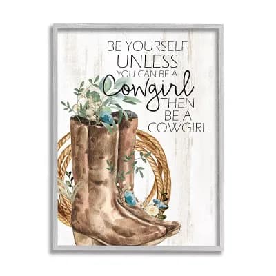 Stupell Home Decor Be Yourself Cowgirl Floral Framed Wall Art