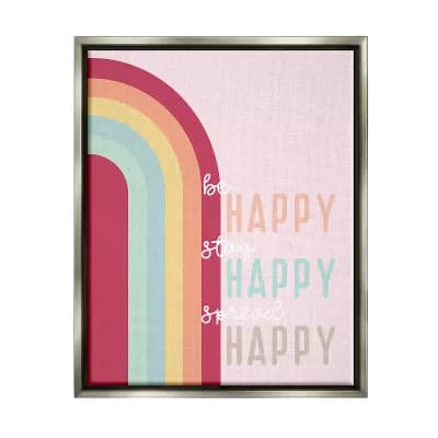 Stupell Home Decor Be Happy Pink Rainbow Framed Wall Art