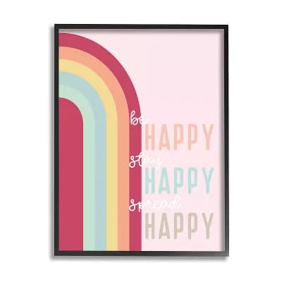 Stupell Home Decor Stay Happy Pink Rainbow Framed Wall Art
