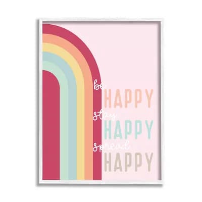 Stupell Home Decor Be Stay Spread Happy Rainbow Framed Wall Art