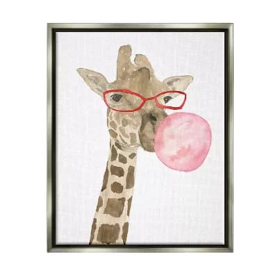 Stupell Home Decor Giraffe Bubblegum Framed Wall Art
