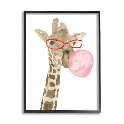 Stupell Home Decor Fun Giraffe Bubblegum Animal Framed Wall Art