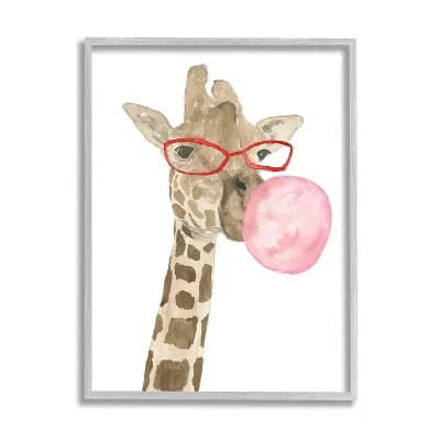 Stupell Home Decor Giraffe Bubblegum Fun Animal Framed Wall Art