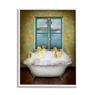 Stupell Home Decor Ducks Bathing White Framed Wall Art