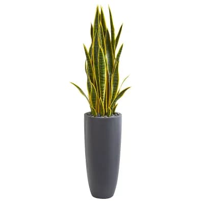 nearly natural 4.5-ft. Sansevieria Artificial Plant in Gray Planter