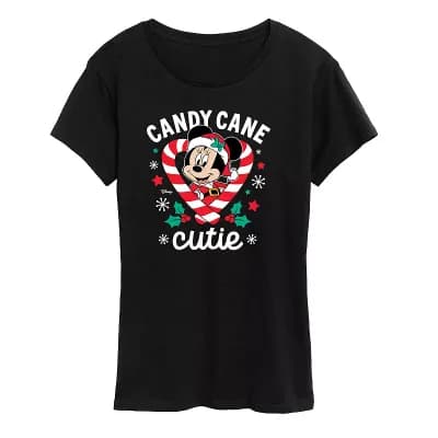Disney's Minnie Mouse Women's "Candy Cane Cutie" Christmas Graphic Tee