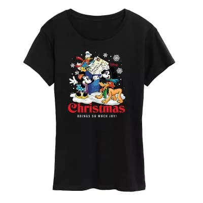 Disney's Mickey Mouse And Friends Women's Christmas Postcard Graphic Tee
