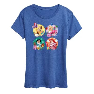 Disney Princess Belle, Aurora, Jasmine And Anna Women's Holiday Graphic Tee