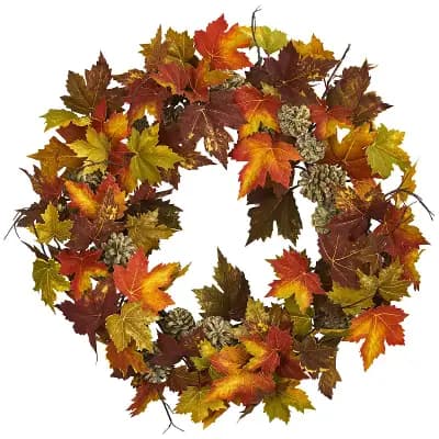 nearly natural 24" Maple and Pinecone Artificial Wreath