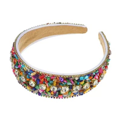 Bling Headband Assorted Color Crushed Turquoise Rhinestone Wide Edge Hairband