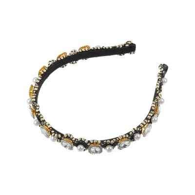 Faux Pearl Rhinestone Headband Hair Accessories for Women 0.59" Wide