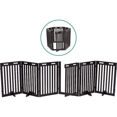Freestanding Dog Gates, 6-Panels Gate for Dogs with Walkthrough Door - Black