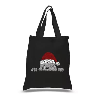 Christmas Peeking Dog - Small Word Art Tote Bag