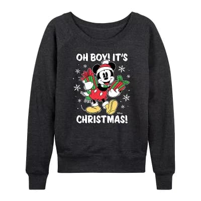 Disney's Mickey Mouse Women's Oh Boy It's Christmas French Terry Long Sleeve Tee