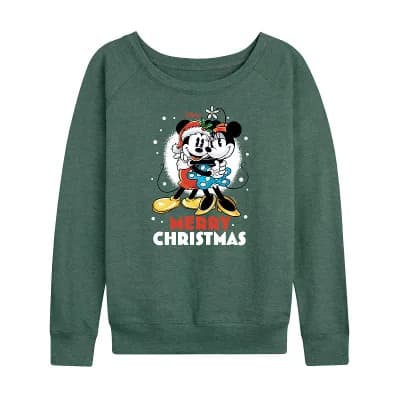 Disney's Mickey and Minnie Women's Merry Christmas French Terry Long Sleeve Tee