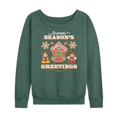 Disney's Mickey and Minnie Mouse Women's Seasons Greetings French Terry Long Sleeve Tee