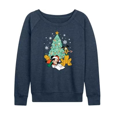 Disney's Mickey Mouse and Pluto Women's Christmas Tree French Terry Long Sleeve Tee