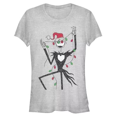 Disney's The Nightmare Before Christmas Jack Skellington Holding Christmas Lights Juniors' Fitted Graphic Tee