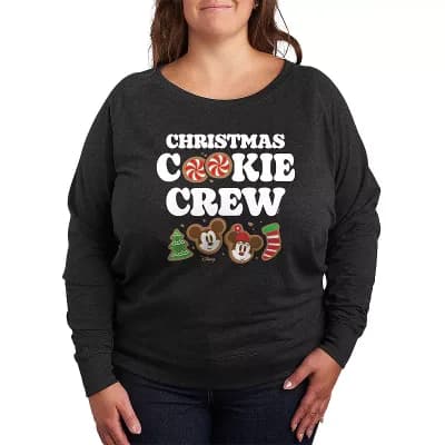 Disney's Mickey & Minnie Mouse Plus Size Christmas Cookie Crew French Terry Long Sleeve Tee