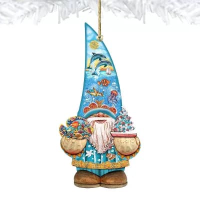 Set of 2 - Coastal Gnome Dwarf Wooden Holiday Ornaments by G. DeBrekht - Coastal Holiday Decor