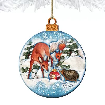 Set of 2 - Forest Friends Ball Wooden Holiday Ornaments by G. DeBrekht - Wildlife Holiday Decor