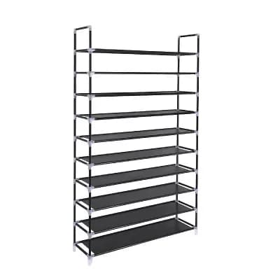 10 tier Shoe Rack 50 Pairs Non-Woven Fabric Shoe Tower Organizer Cabinet Black
