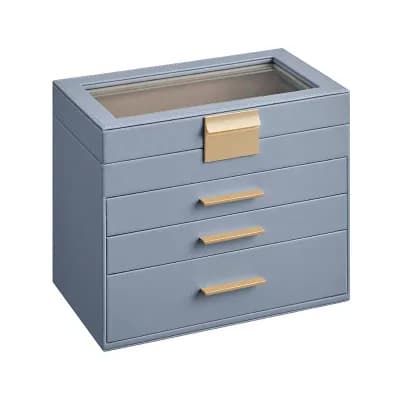 Jewelry Box with Glass Lid, 4-Layer Jewelry Organizer, 3 Drawers, for Sunglasses, Big Jewelry