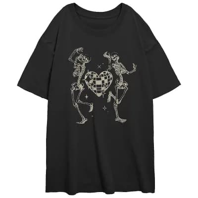 Juniors' Skeletons Disco Dancers Oversized Graphic Tee