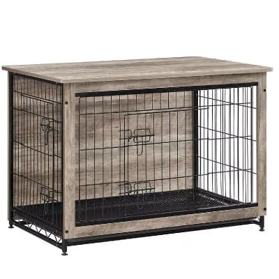 Wooden Dog Crate, Indoor Pet Crate End Table, Dog Furniture with Removable Tray