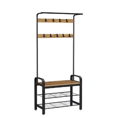 Coat Rack, Shoe Bench, Hall Tree With Storage Shelf For Entryway