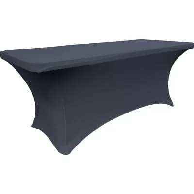 Rectangular Stretch Tablecloth with Leg Pockets, Fitted Table Cover for Events and Conventions
