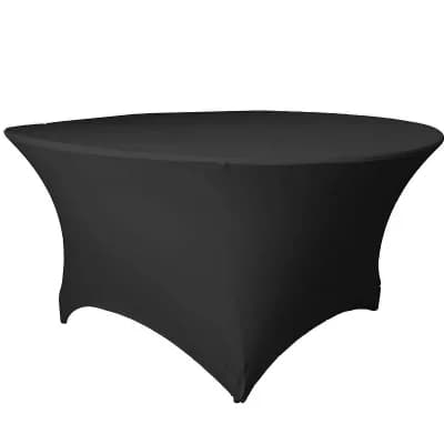 Stretch Spandex Round Tablecloth, Fitted Table Cover with Reinforced Leg Pockets for Events