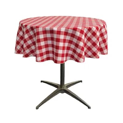 Round Gingham Check Tablecloth Reversible Polyester Table Cover for Dining Table