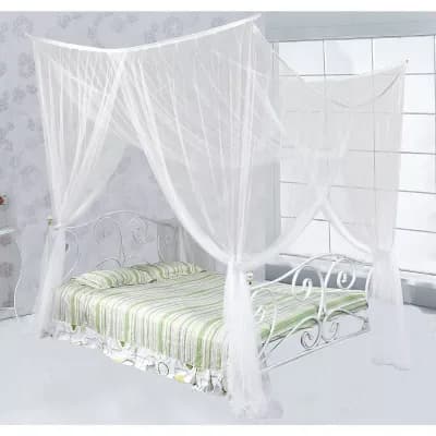 White Mosquito Net Bed Canopy for Full Queen or King Bed with Ceiling Hooks