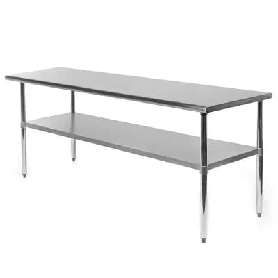 72-Inch Stainless Steel Work Table with Galvanized Legs and Rounded Edges for Kitchens, Silver