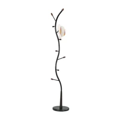 Sleek Black Metal Hall Tree Coat Rack with Hooks Small Space Entryway Organizer