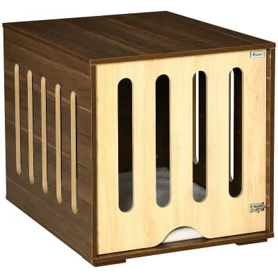 PawHut Furniture Style Dog Crate End Table w/ Soft Cushion Removable Door Panel