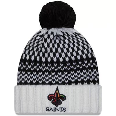 Women's New Era Black/White New Orleans Saints 2023 NFL Crucial Catch Cuffed Pom Knit Hat