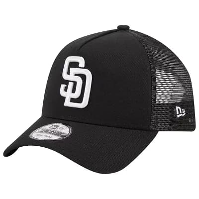 Men's New Era Black San Diego Padres A-Frame 9FORTY Trucker Adjustable Hat