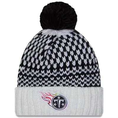 Women's New Era Black/White Tennessee Titans 2023 NFL Crucial Catch Cuffed Pom Knit Hat