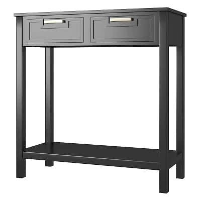 2-Drawer Modern Sofa Side Table, Lacquered Waterproof Surface, Acacia Legs, and Smooth-Glide Drawers