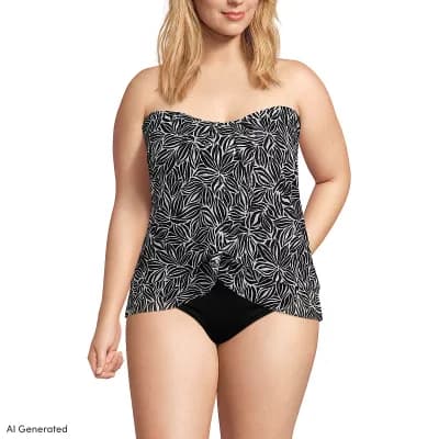 Plus Size Lands' End Draped Bandeau Fauxkini One-Piece Swimsuit